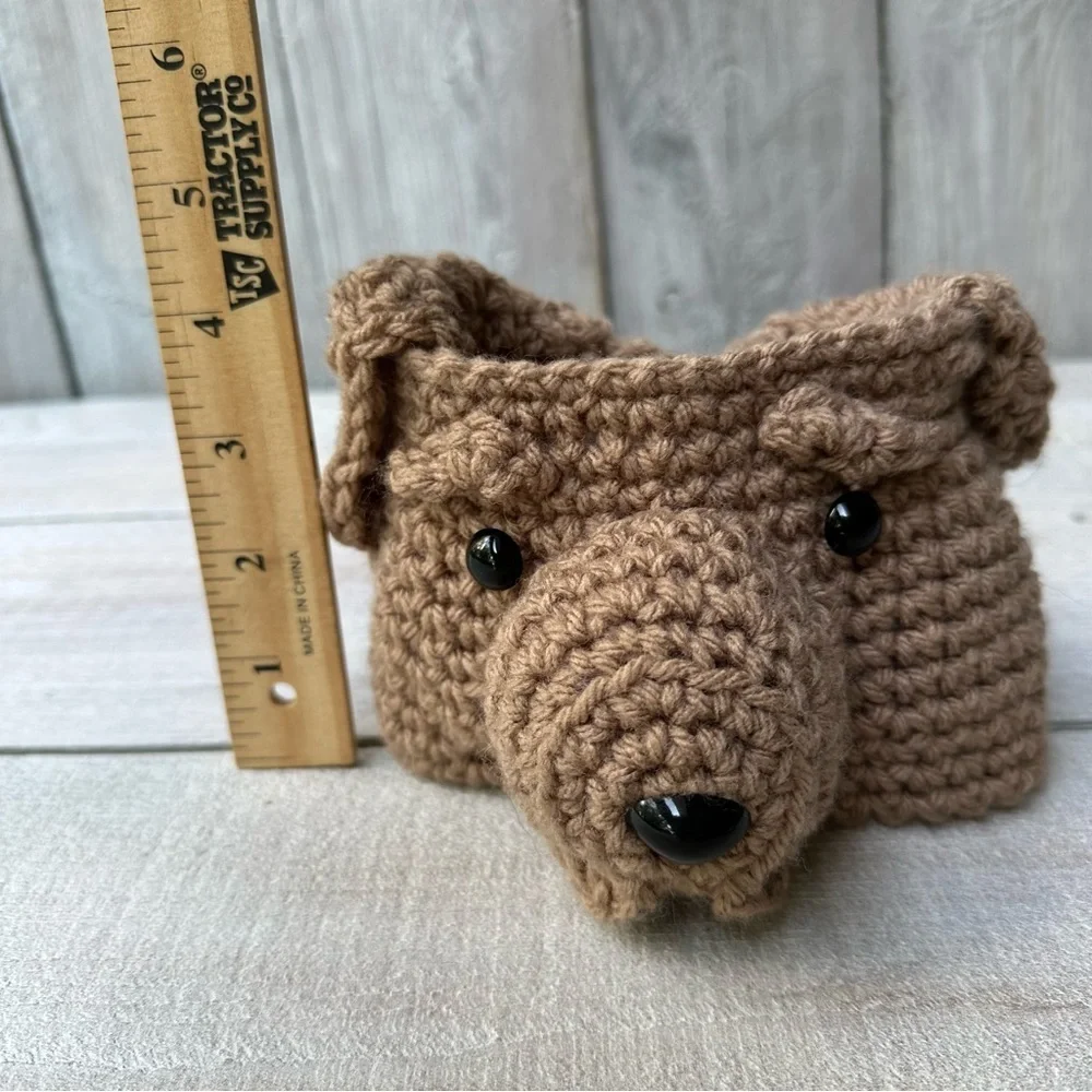 Handmade Crochet Winter Ear Warmer For Kids‎ Brown Dog 3-6 Months